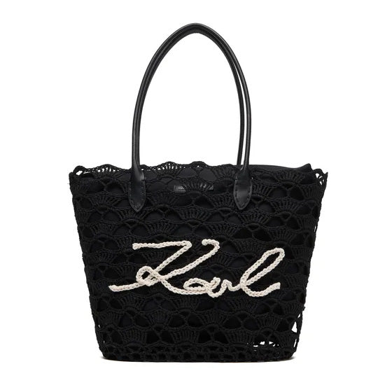 KARL LAGERFELD K/SIGNATURE BLACK CROCHET BEACH BAG KHB1W46094 B1W46094