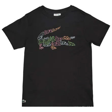 T-SHIRT GIRLS LACOSTE CON GRAFICA CROCODILE SCRIPT NERA