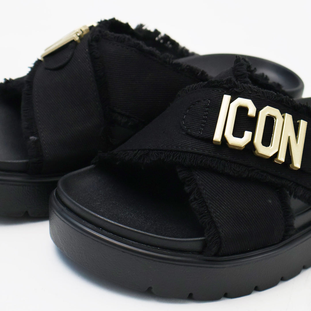 CIABATTE ICON CROSS-BAND BLACK & GOLD JEANS DONNA
