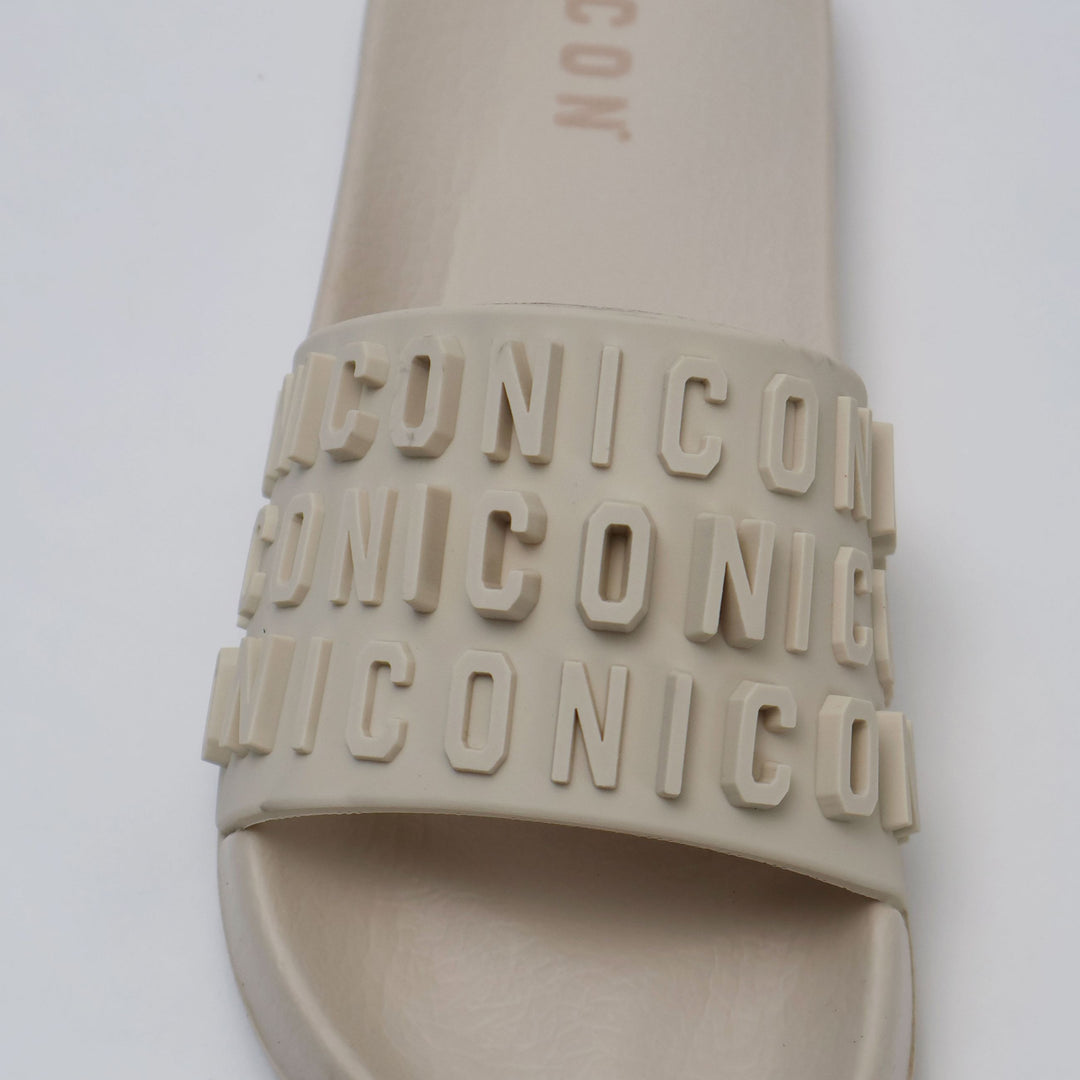 CIABATTE ICON SLIDE LOGO BEIGE & BLACK UOMO