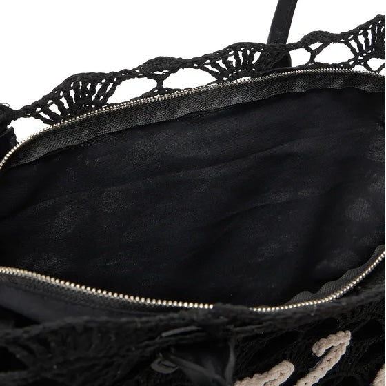 KARL LAGERFELD K/SIGNATURE BLACK CROCHET BEACH BAG KHB1W46094 B1W46094