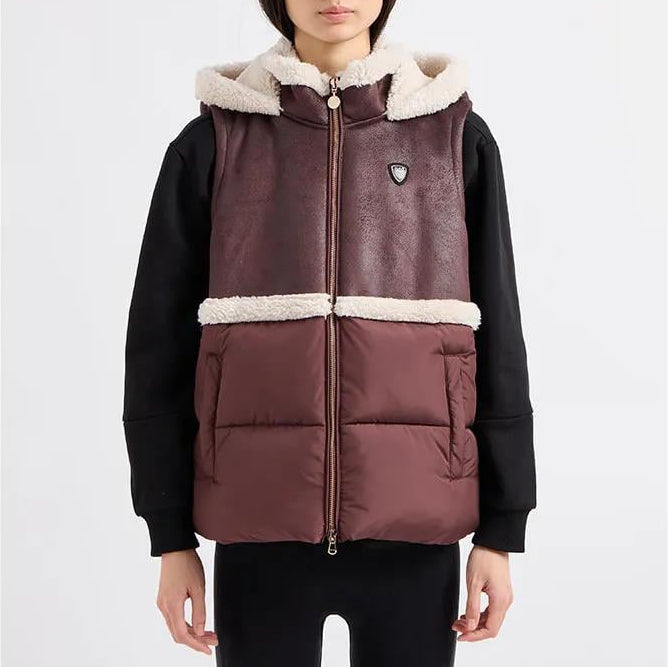 6DTQ04 TNAWZ - Giacche - EMPORIO ARMANI - GILET SMANICATO DONNA - Ecopelle & Montone Sintetico - Marrone & Nero - Imbottitura Leggera - Collo Alto - Outfit Sportivi - Tempo Libero - Abbigliamento Autunno/Inverno