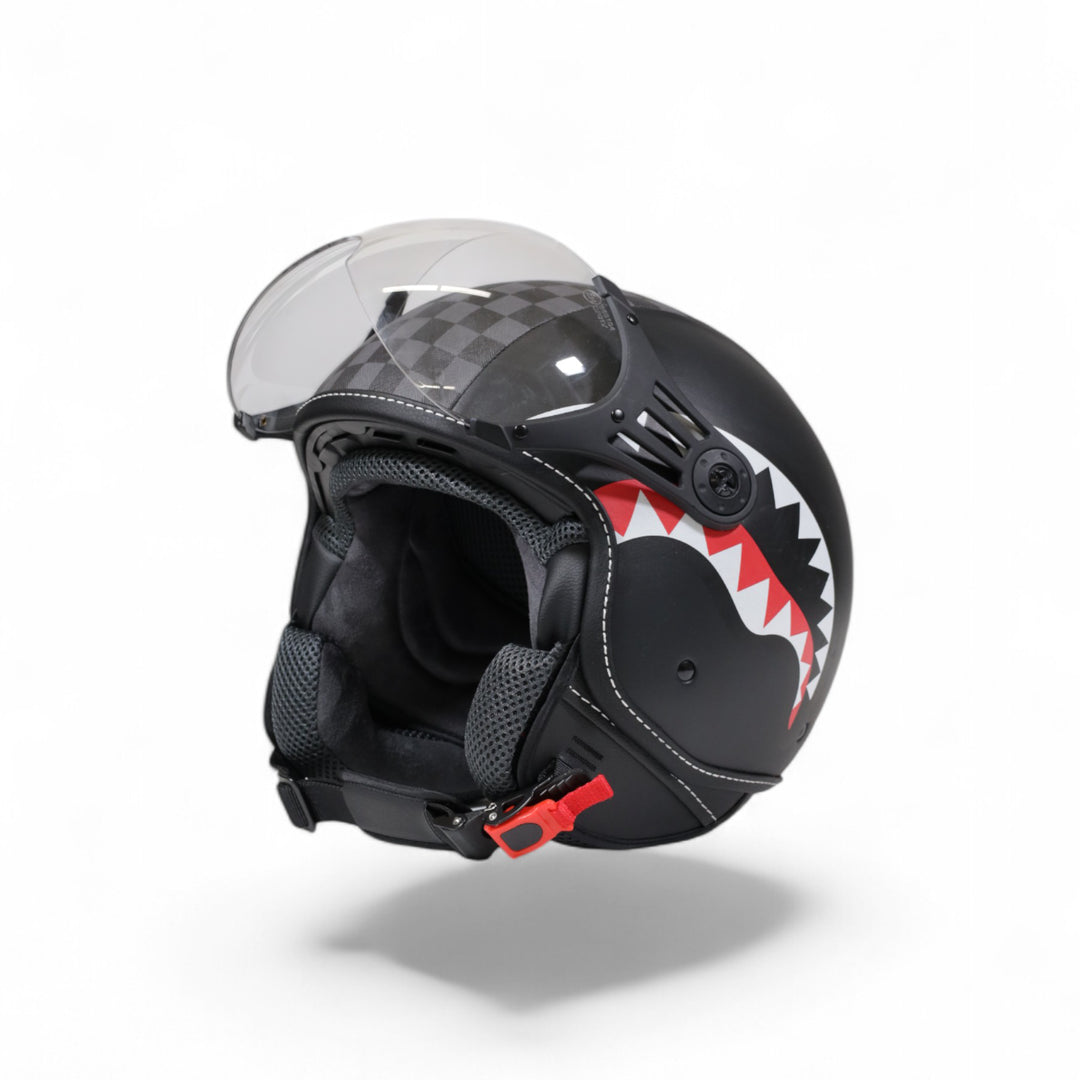 OP01GREY - Helmets - Unisex - Sprayground - JET SHARKS IN PARIS HELMET - Grey & Black - Approved - Lightweight - Biker Look - Accessory