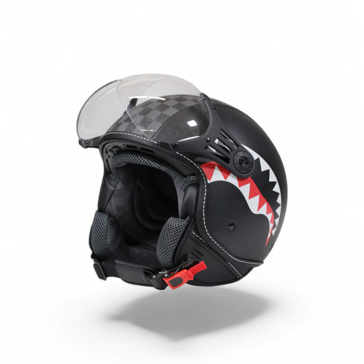 OP01GREY - Helmets - Unisex - Sprayground - JET SHARKS IN PARIS HELMET - Grey & Black - Approved - Lightweight - Biker Look - Accessory