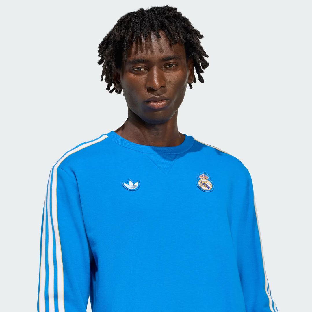 FELPA GIROCOLLO ADIDAS ORIGINALS REAL MADRID TERRACE ICONS BLU BIRD JN3066
