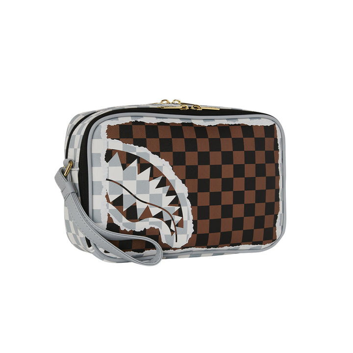 POCHETTE SPRAYGROUND TEAR CHECK POUCH PELLE VEGANA GRIGIA MARRONE 910B8294NSZ