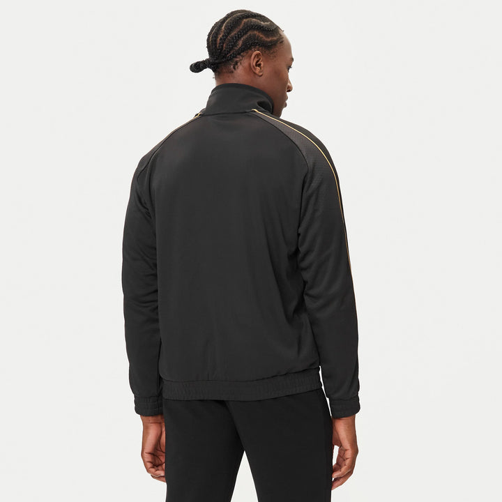 FELPA UOMO EA7 EMPORIO ARMANI TRAIN SOCCER NERA STRISCE ORO ZIP 7M000620