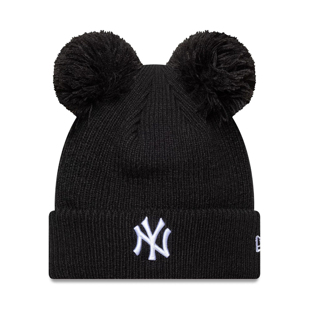60691354 - Cappelli - Donna - New Era - Knit Beanie - New York Yankees - Doppio Pom Pom - Nero - Trend Invernale - A forma Di Orecchie - Ricamato In Bianco - Stile Gioioso E Caldo - Autunno Inverno - 2025