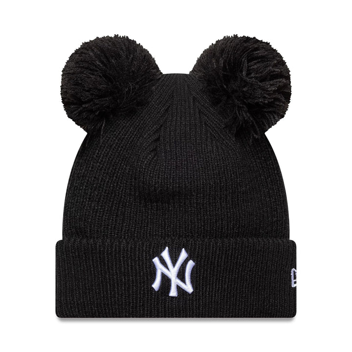 60691354 - Cappelli - Donna - New Era - Knit Beanie - New York Yankees - Doppio Pom Pom - Nero - Trend Invernale - A forma Di Orecchie - Ricamato In Bianco - Stile Gioioso E Caldo - Autunno Inverno - 2025