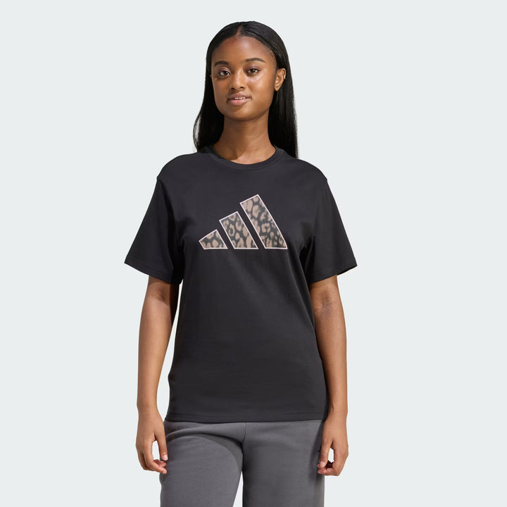 T-SHIRT ADIDAS ANIMAL GRAPHIC KB7142 DONNA NERO CON LOGO ANIMALIER