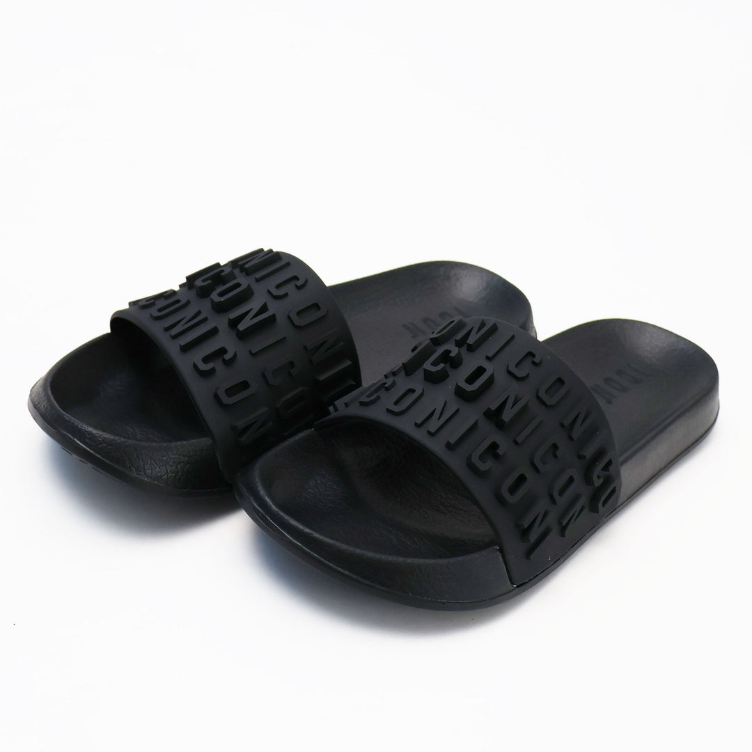 CIABATTE ICON SLIDE LOGO BEIGE & BLACK UOMO