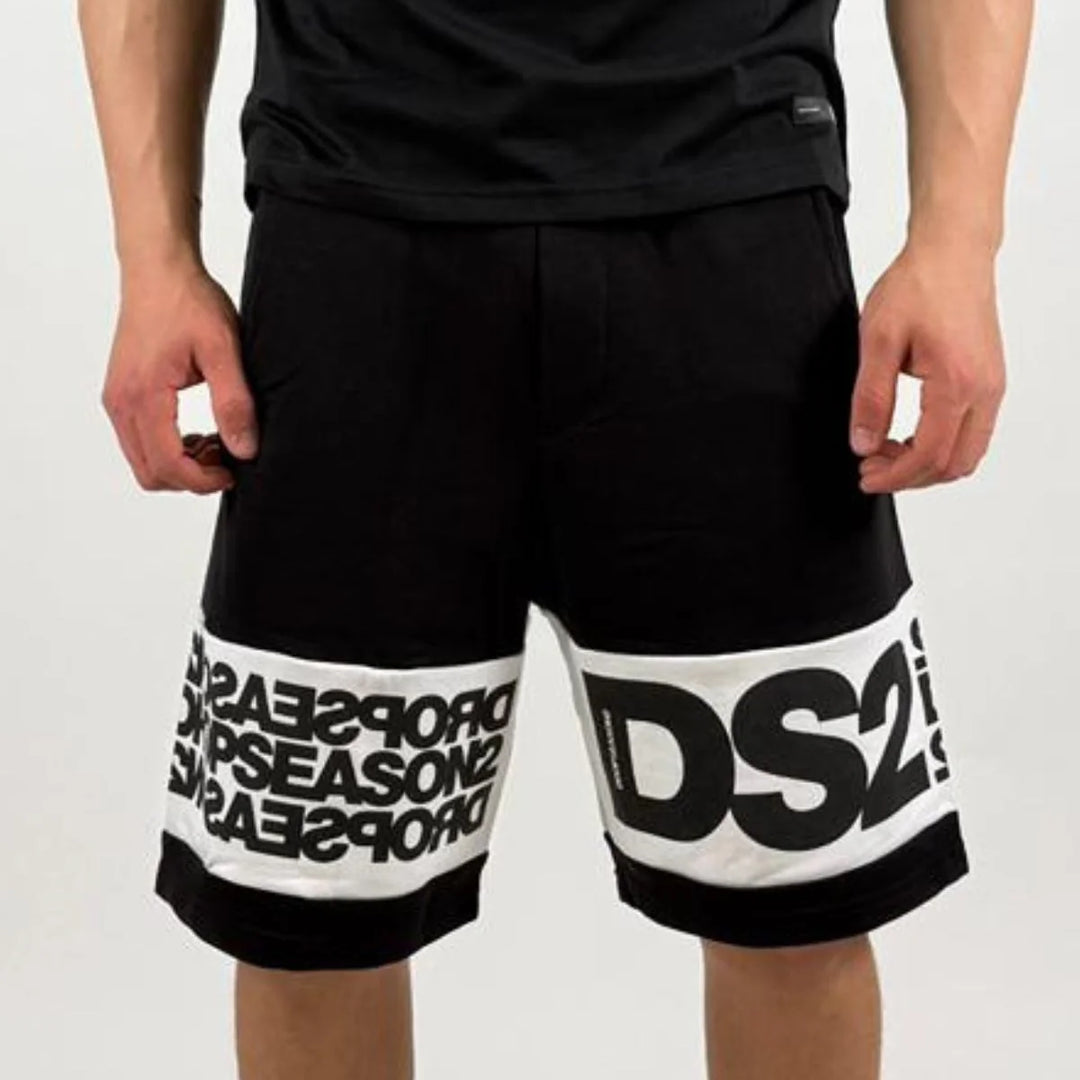 BERMUDA UOMO DROP SEASON 2 BLACK WHITE LOGO PRINTS