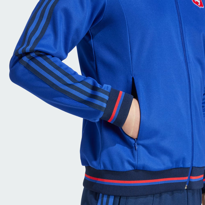 GIACCA UOMO ADIDAS ORIGINALS OLYMPIQUE LYONNAIS 75° ANNIVERSARIO BLU LUCIDO JL8078