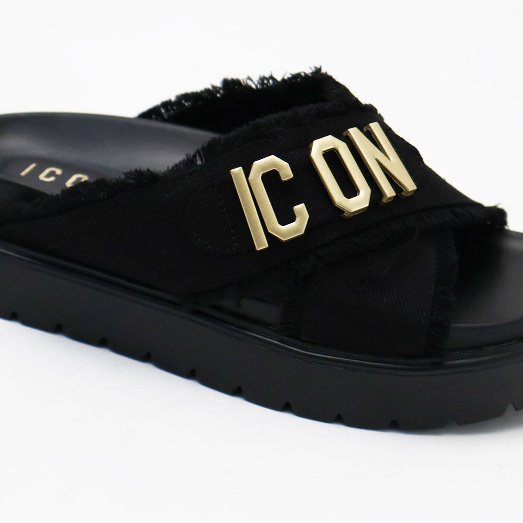 CIABATTE ICON CROSS-BAND BLACK & GOLD JEANS DONNA