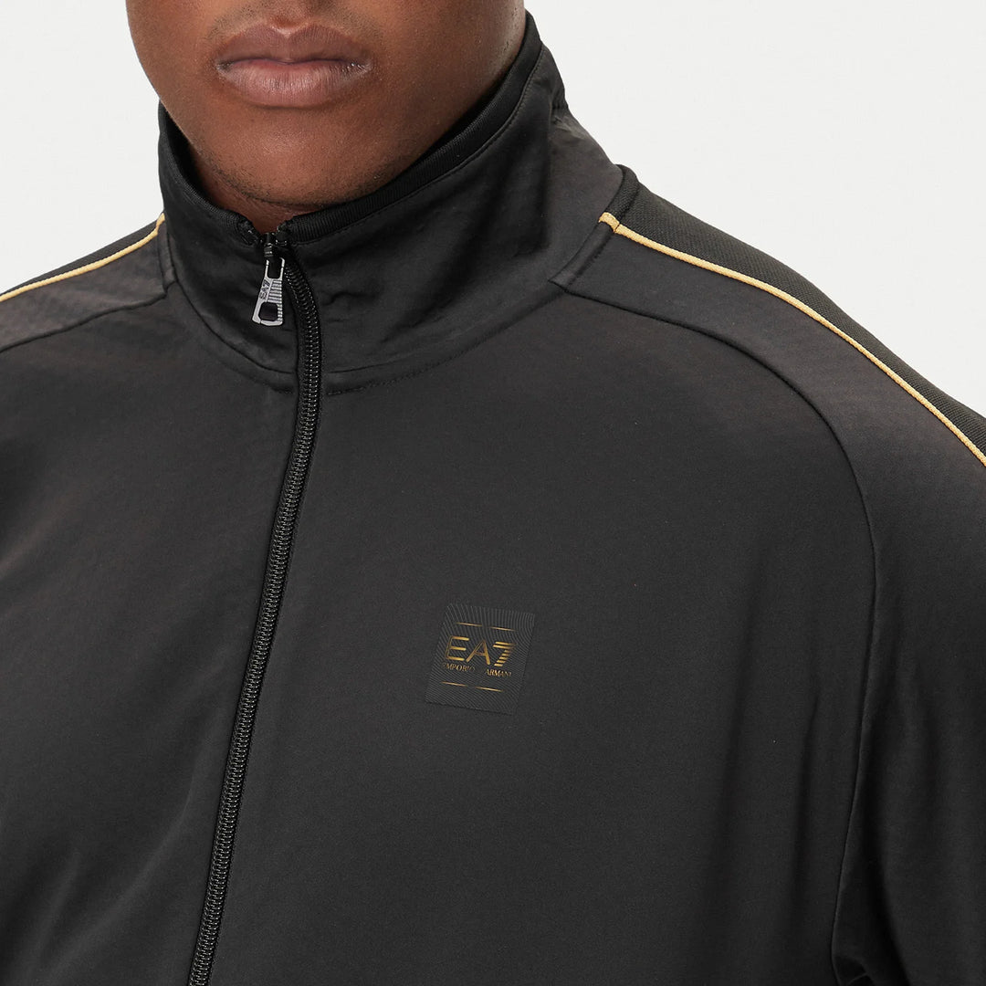 FELPA UOMO EA7 EMPORIO ARMANI TRAIN SOCCER NERA STRISCE ORO ZIP 7M000620