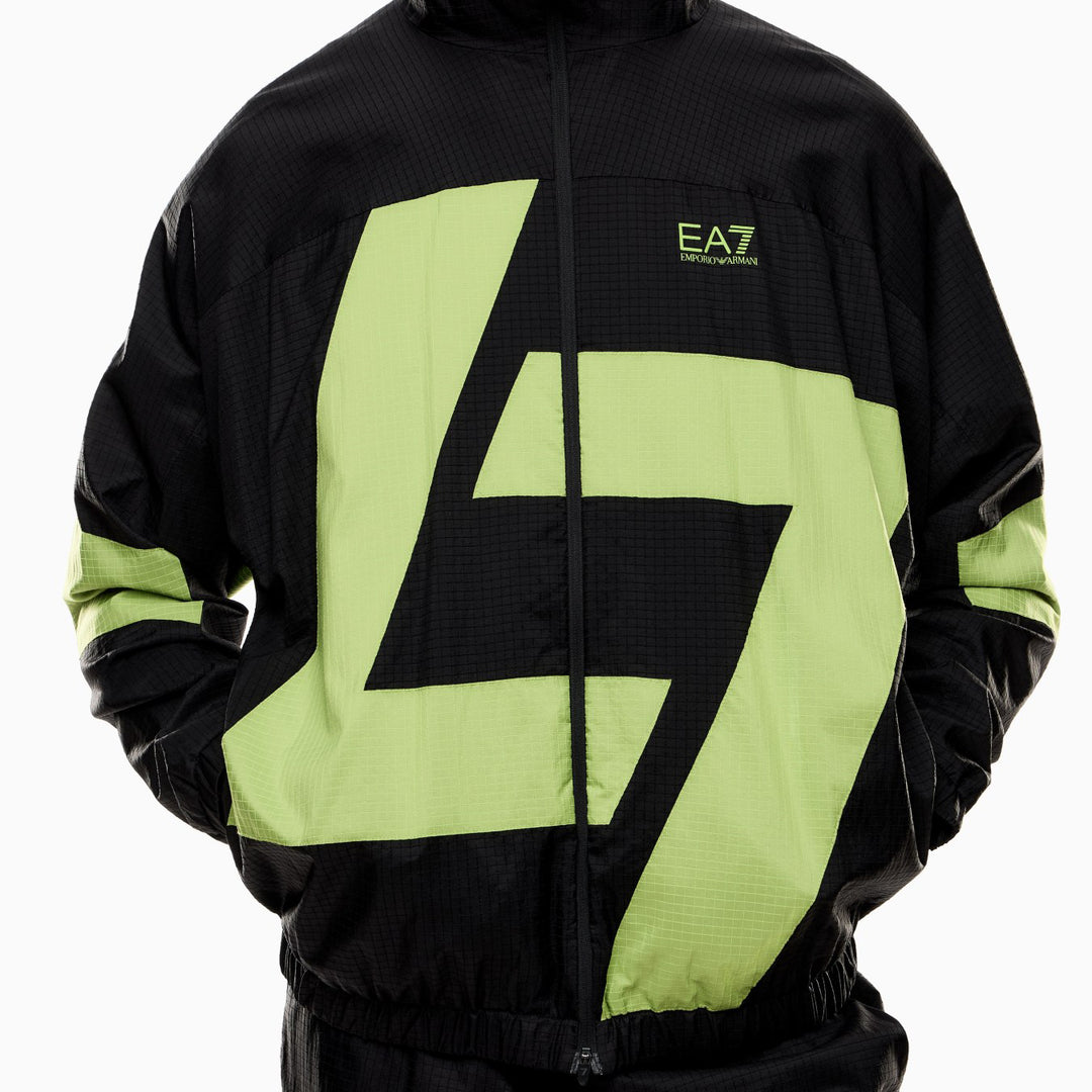 7M000646 AF13415 - TUTA EMPORIO ARMANI EA7 IN MICROFIBRA NERA E GIALLO FLUO UOMO