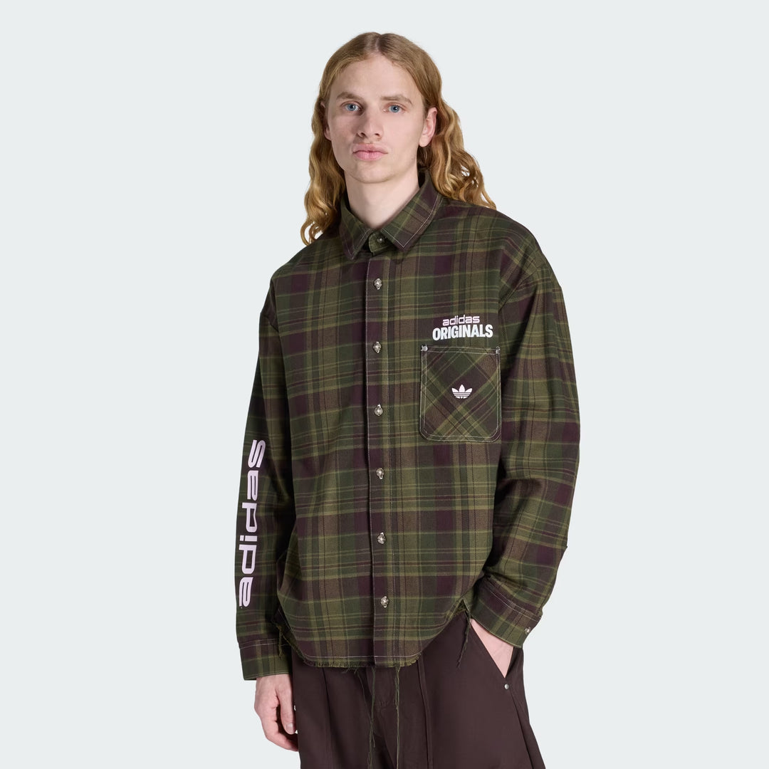 CAMICIA UOMO ADIDAS ORIGINALS FLANELLA A QUADRI VERDE OLIVA