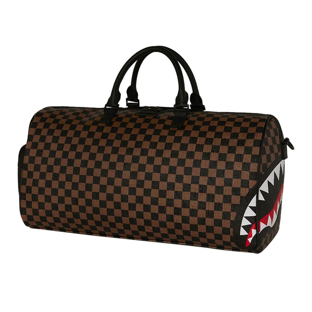 910D8235NSZ - Borse - Sprayground - Borsone - Da Viaggio - DUFFLE BAG SPRAYGROUND SHARKS IN PARIS MONOGRAM - Stampa Sharks - Grafica A Scacchi - All-Over - Accessorio
