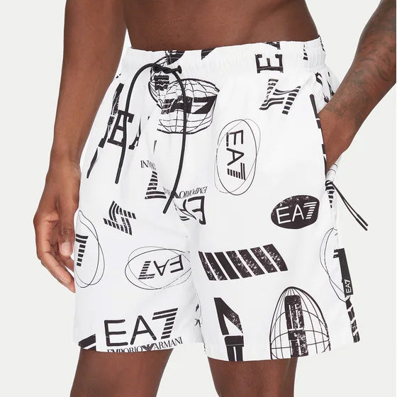 COSTUME DA BAGNO UOMO EA7 EMPORIO ARMANI BOXER LOGO ALL-OVER