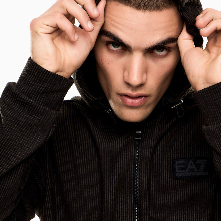 7M001119 AF17982 - FELPA UOMO EA7 EMPORIO ARMANI LUX IDENTITY CON CAPPUCCIO - NERO