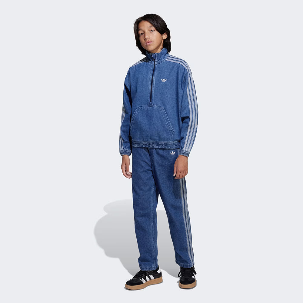 JC7878 - Tute - Bambini - Adidas - ORIGINALS DENIM TRACKSUIT - GIACCA HALF-ZIP E PANTALONI JEANS - Iconica Rivisitazione - Denim Blu - Crop Oversize