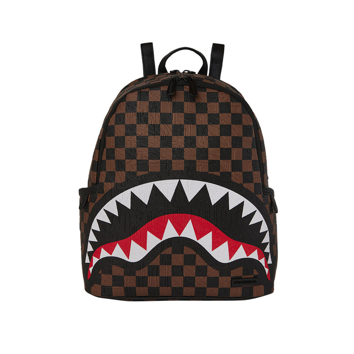 910B8233NSZ - Zaini - Sprayground - Unisex -  CHECK 2 EMBOSS SAVAGE BACKPACK - Marrone & Nero - Grafica A Scacchiera - Shark Mouth - Stash Pocket - Accessorio