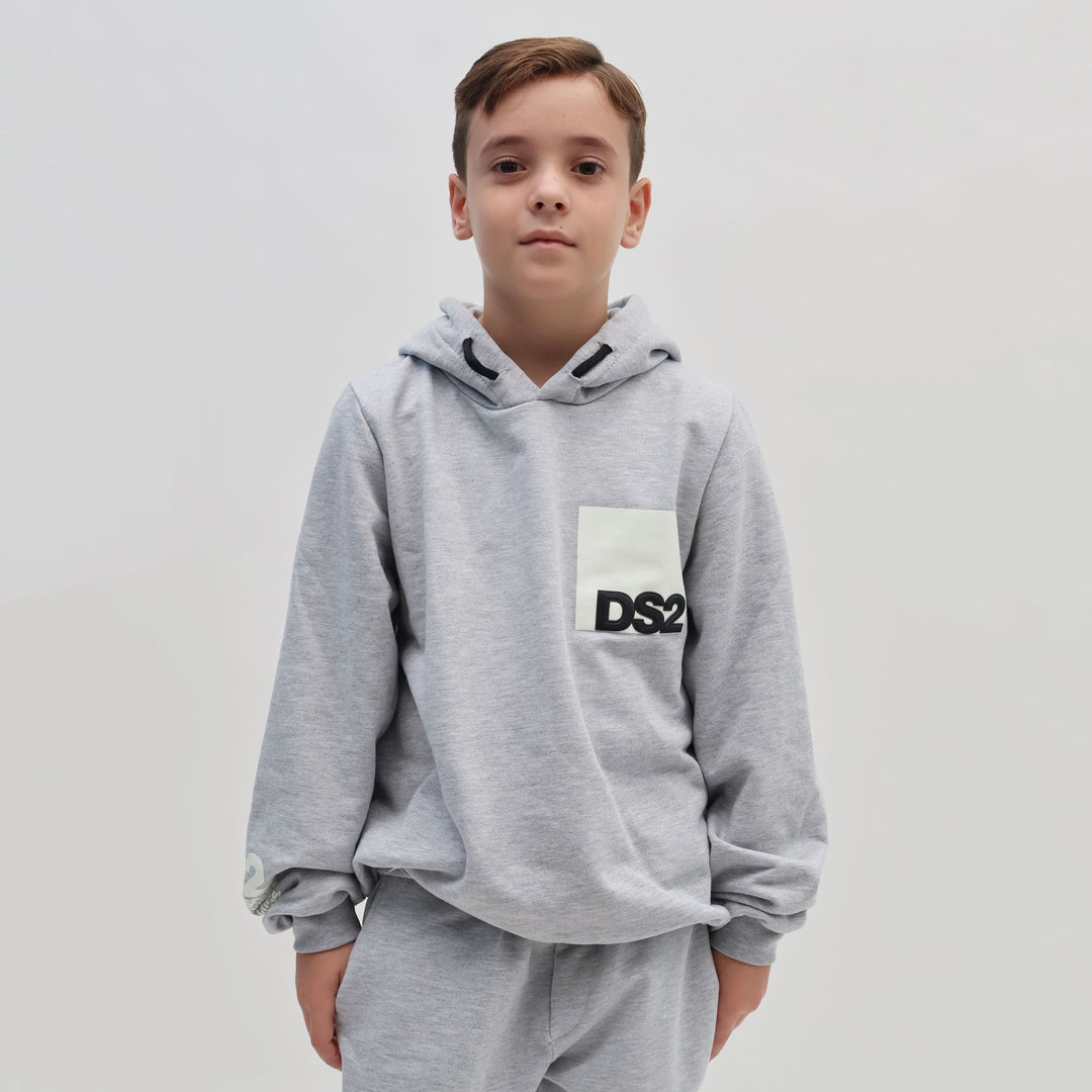 FW25K031 - Felpe - Bambini - Con Cappuccio - DS2 - Grigia - Drop Season 2 - Look Casual - Abbigliamento Autunno/Inverno 2025