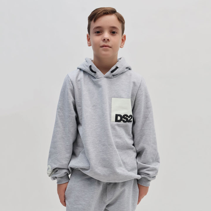 FW25K031 - Felpe - Bambini - Con Cappuccio - DS2 - Grigia - Drop Season 2 - Look Casual - Abbigliamento Autunno/Inverno 2025