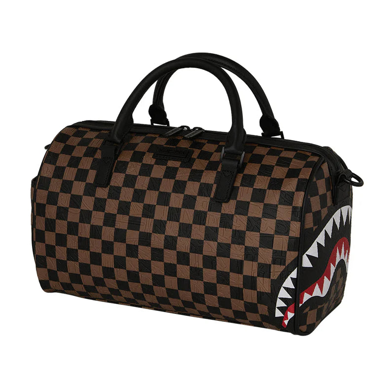 910D8236NSZ - Borse - Sprayground - Borsone - MINI DUFFLE SPRAYGROUND CHECK 2 EMBOSS - Ecopelle - Marrone & Nero - Grafica A Scacchiera - Accessorio