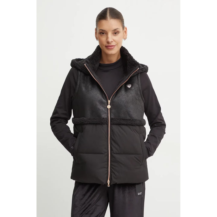 6DTQ04 TNAWZ - Giacche - EMPORIO ARMANI - GILET SMANICATO DONNA - Ecopelle & Montone Sintetico - Marrone & Nero - Imbottitura Leggera - Collo Alto - Outfit Sportivi - Tempo Libero - Abbigliamento Autunno/Inverno