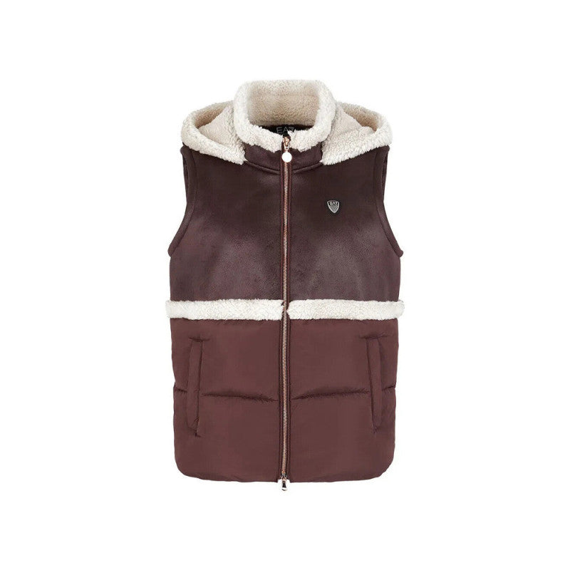 6DTQ04 TNAWZ - Giacche - EMPORIO ARMANI - GILET SMANICATO DONNA - Ecopelle & Montone Sintetico - Marrone & Nero - Imbottitura Leggera - Collo Alto - Outfit Sportivi - Tempo Libero - Abbigliamento Autunno/Inverno
