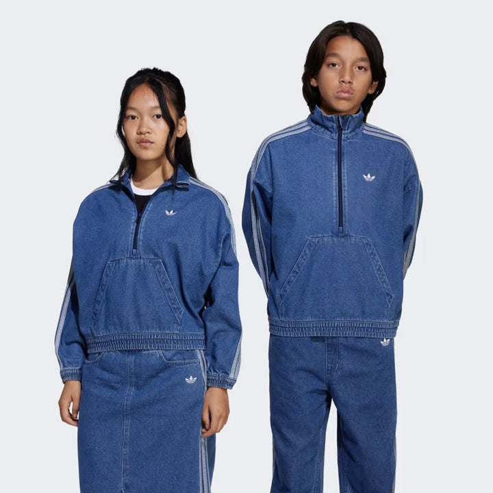 JC7878 - Tute - Bambini - Adidas - ORIGINALS DENIM TRACKSUIT - GIACCA HALF-ZIP E PANTALONI JEANS - Iconica Rivisitazione - Denim Blu - Crop Oversize