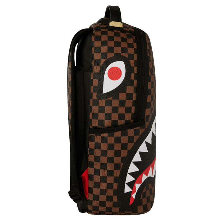 910B8232NSZ - Zaini - Unisex - Sprayground - SAWTOOTH SHARKS IN PARIS MONOGRAM - Grafica A Scacchiera - Marrone & Nero - Design Unico - Stash Pocket - Accessorio