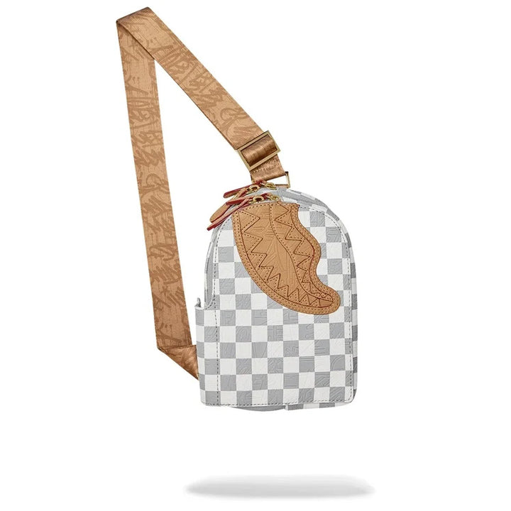 BORSELLO TRACOLLA UNISEX SPRAYGROUND EMBOSSED CREAM CHECK SLING
