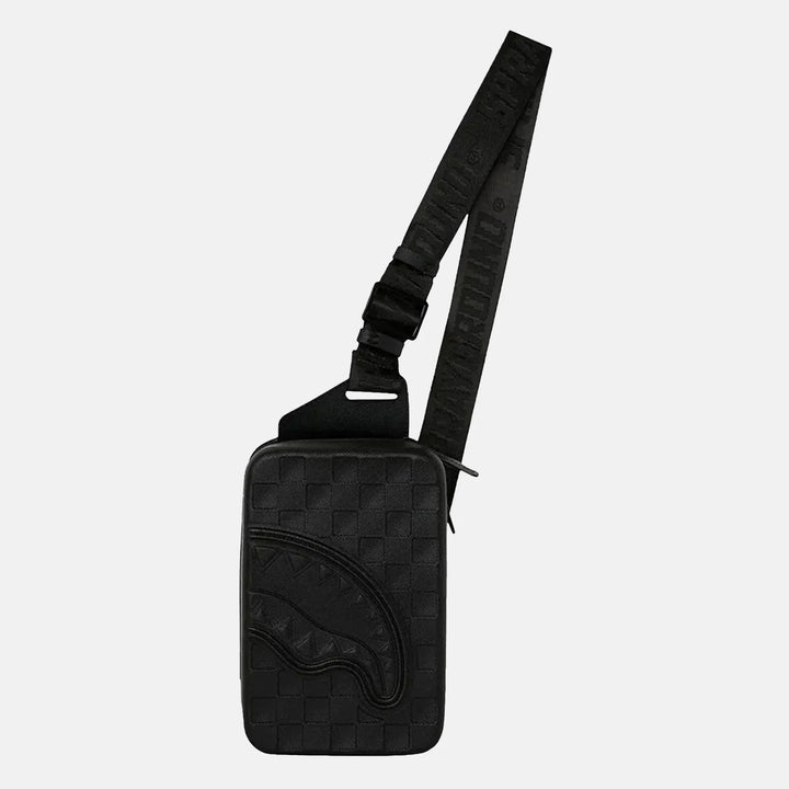BORSELLO MARSUPIO UNISEX SPRAYGROUND RAISED CHECK HARD SHELL SLING NERO