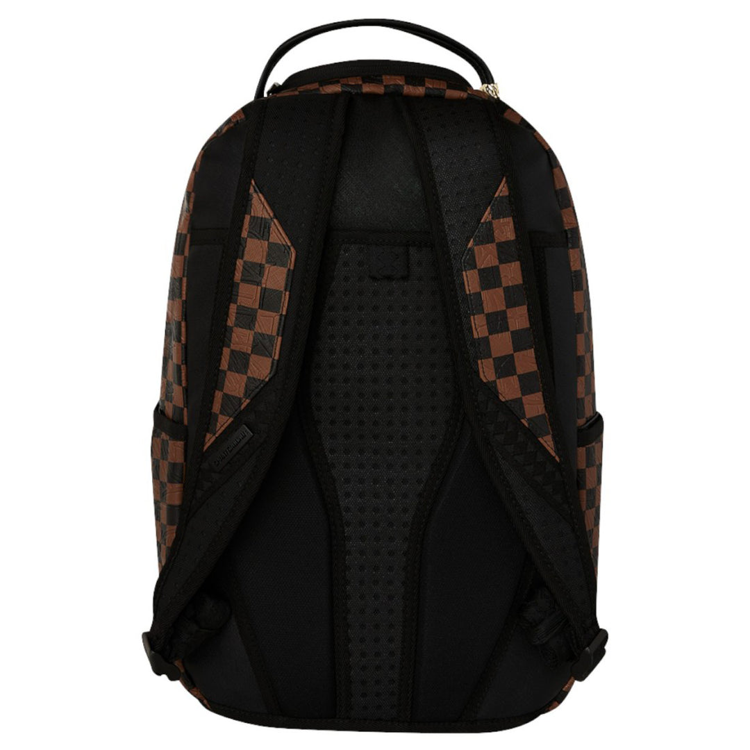 910B8232NSZ - Zaini - Unisex - Sprayground - SAWTOOTH SHARKS IN PARIS MONOGRAM - Grafica A Scacchiera - Marrone & Nero - Design Unico - Stash Pocket - Accessorio