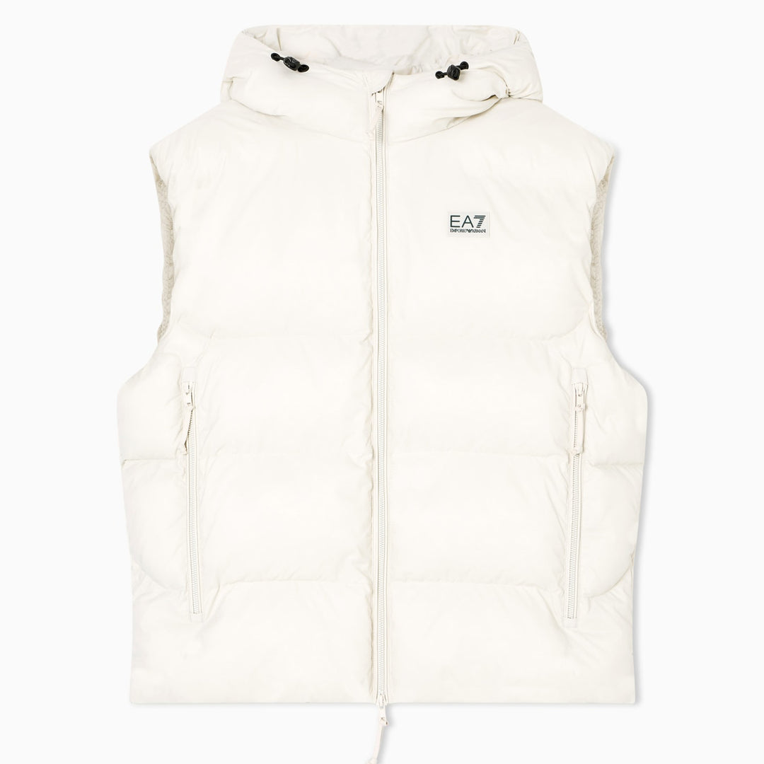 7M000693 AF15956 - GILET UOMO IMBOTTITO CON CAPPUCCIO EA7 EMPORIO ARMANI TESSUTO TECNICO NERO & BEIGE