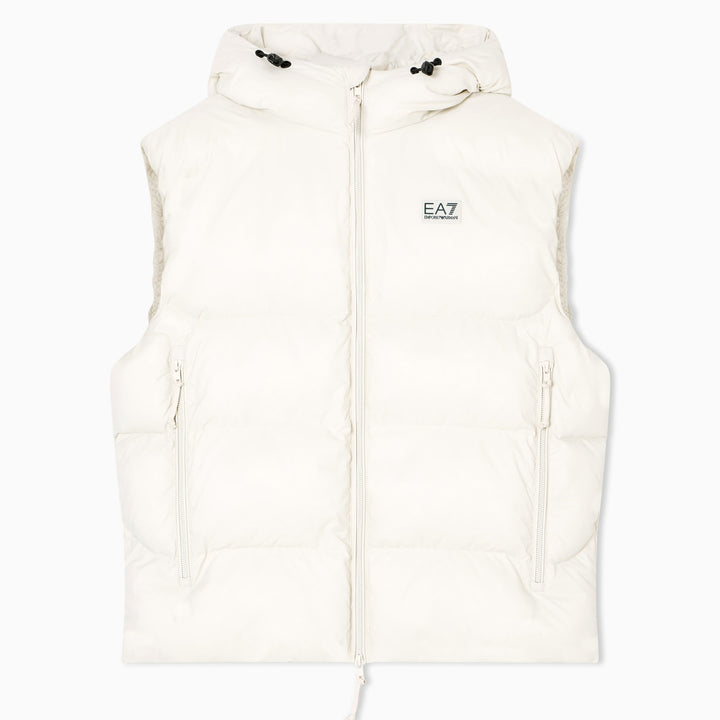 7M000693 AF15956 - GILET UOMO IMBOTTITO CON CAPPUCCIO EA7 EMPORIO ARMANI TESSUTO TECNICO NERO & BEIGE