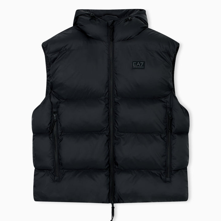7M000693 AF15956 - GILET UOMO IMBOTTITO CON CAPPUCCIO EA7 EMPORIO ARMANI TESSUTO TECNICO NERO & BEIGE