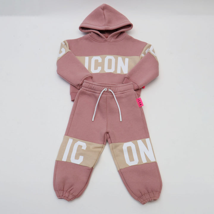 TUTA ICON NEONATI BAMBINI IN COTONE FELPATO ROSA E BEIGE INGFS00891