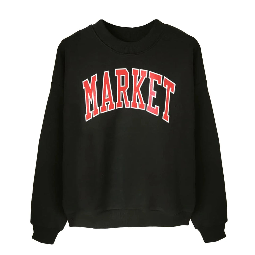 F5MKJBSW006 - FELPA BAMBINI CON CAPPUCCIO MARKET LOGO KIDS - BLU E NERO