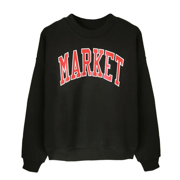 F5MKJBSW006 - FELPA BAMBINI CON CAPPUCCIO MARKET LOGO KIDS - BLU E NERO