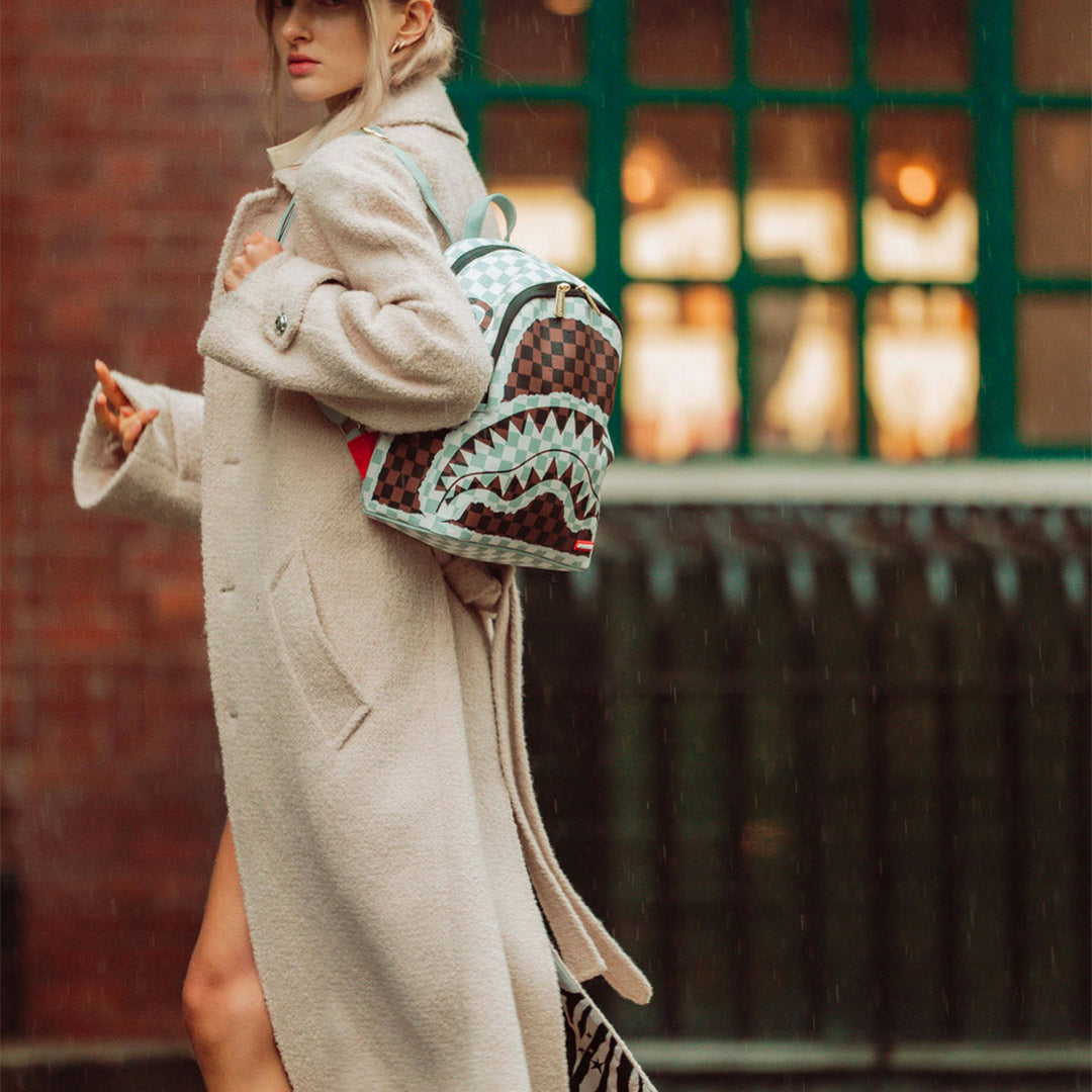 ZAINO BACKPACK SPRAYGROUND CREAM & BROWN TEAR CHECK SAVAGE SIMILPELLE 910B8291NSZ