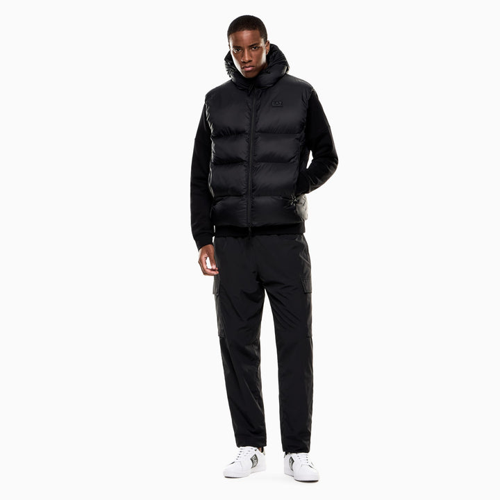 7M000693 AF15956 - GILET UOMO IMBOTTITO CON CAPPUCCIO EA7 EMPORIO ARMANI TESSUTO TECNICO NERO & BEIGE
