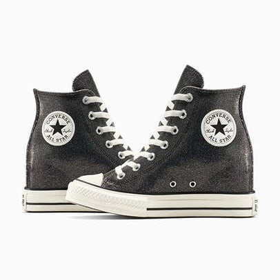 A14568C - Scarpe - Converse - Donna - Sneakers - CHUCK TAYLOR ALL STAR HIGH TOP - GLITTER NERO METALLIZZATO - Glam Rock - Stile Audace - Luminoso