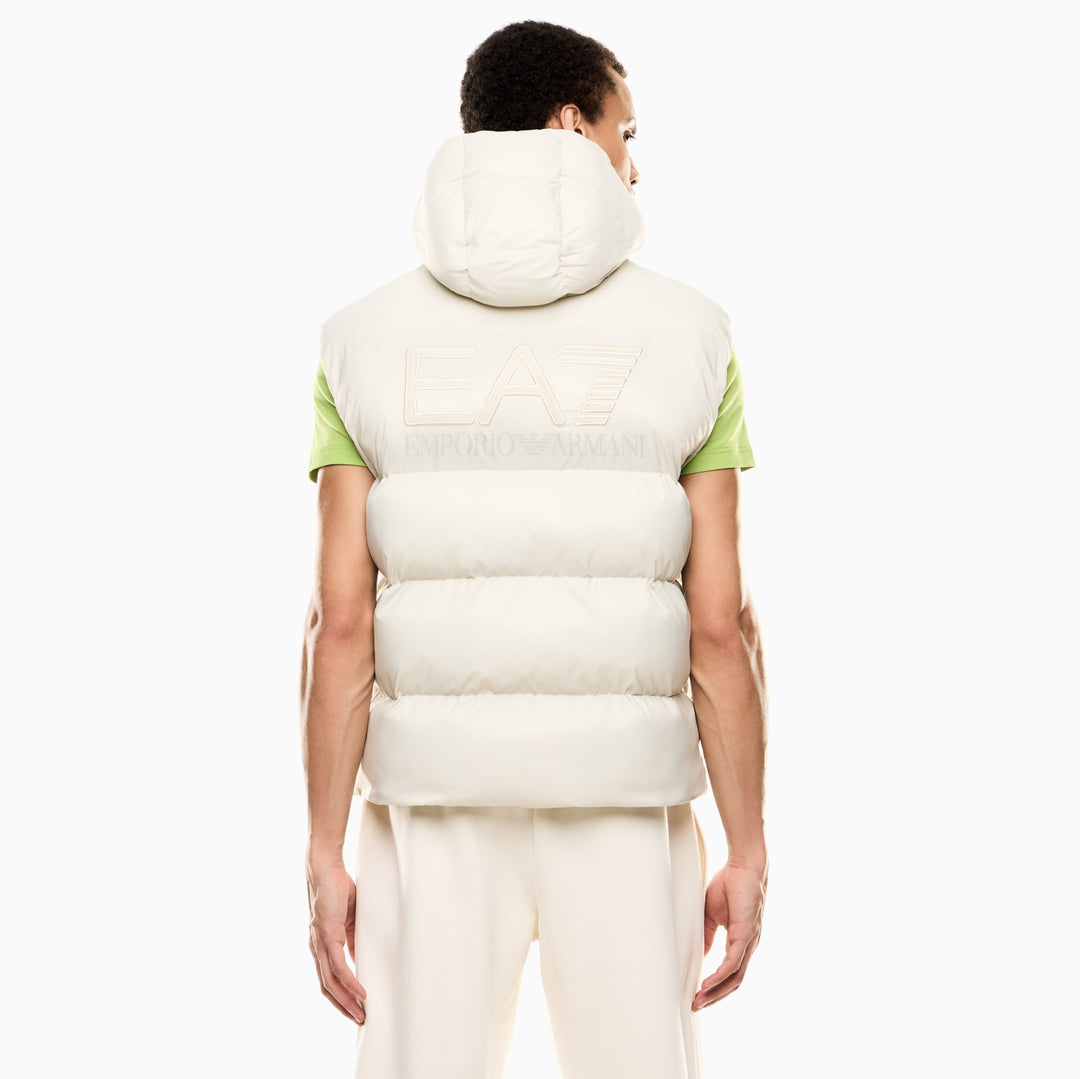 7M000693 AF15956 - GILET UOMO IMBOTTITO CON CAPPUCCIO EA7 EMPORIO ARMANI TESSUTO TECNICO NERO & BEIGE