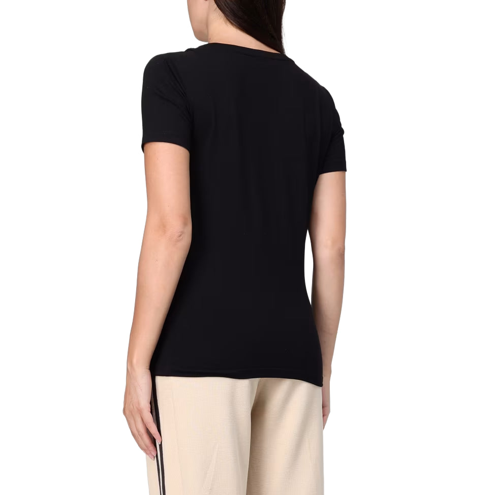 7W000536 AF10373 - T-Shirt e Polo - Donna - EMPORIO ARMANI - TRAIN LOGO FANCY STRASS - Cotone - Nero - Girocollo - Logo Decorato EA7 - Logo EA7 Decorato - Con Strass - Glamour
