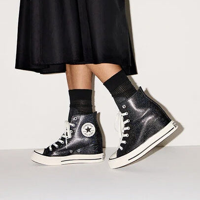 A14568C - Scarpe - Converse - Donna - Sneakers - CHUCK TAYLOR ALL STAR HIGH TOP - GLITTER NERO METALLIZZATO - Glam Rock - Stile Audace - Luminoso