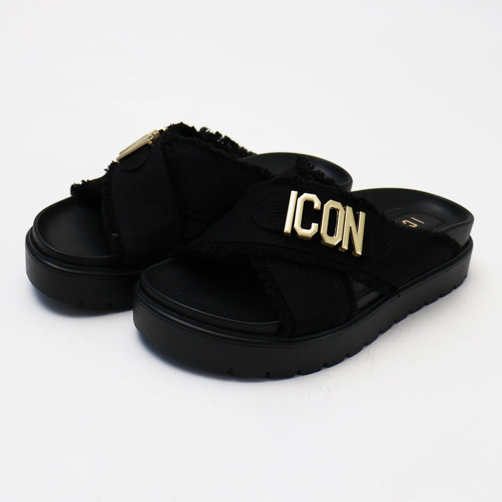 CIABATTE ICON CROSS-BAND BLACK & GOLD JEANS DONNA