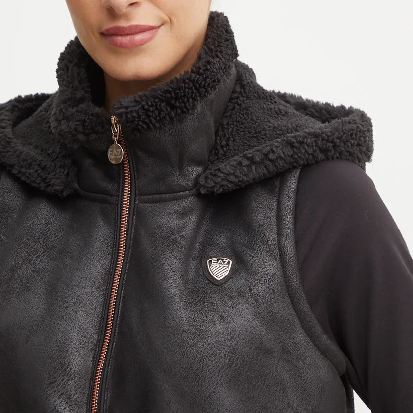 6DTQ04 TNAWZ - Giacche - EMPORIO ARMANI - GILET SMANICATO DONNA - Ecopelle & Montone Sintetico - Marrone & Nero - Imbottitura Leggera - Collo Alto - Outfit Sportivi - Tempo Libero - Abbigliamento Autunno/Inverno